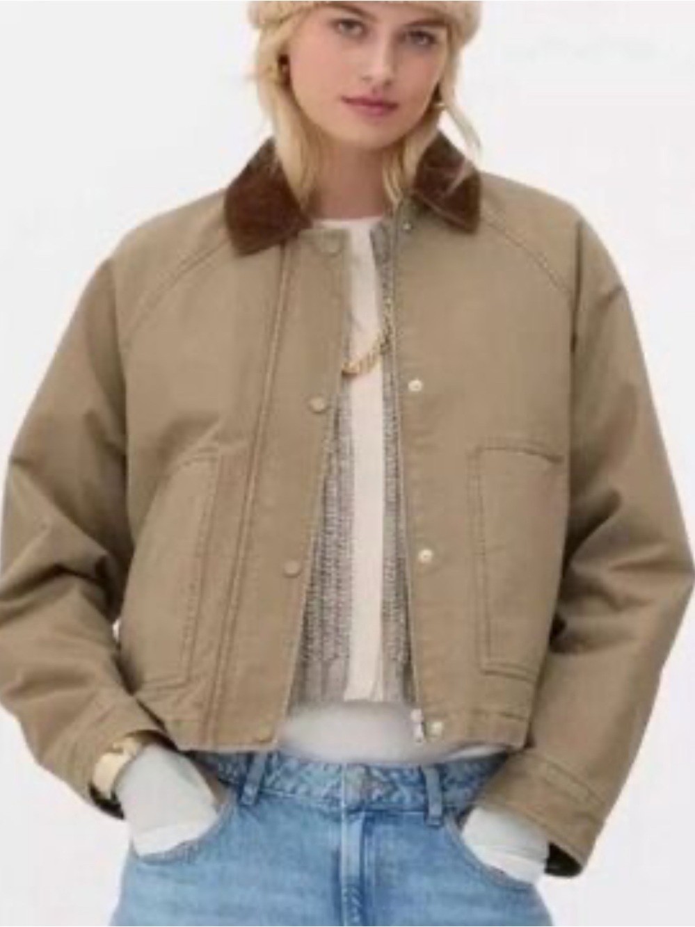 Hunter Olive Green Utility Jacket with Corduroy Collar